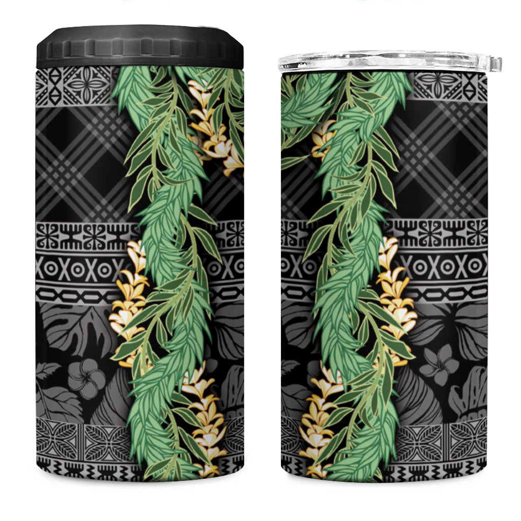 Hawai'i Paniolo Maile Twisted Lei 4 in 1 Can Cooler Tumbler Obsidian Black