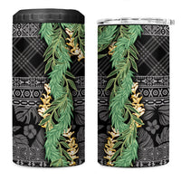 Hawai'i Paniolo Maile Twisted Lei 4 in 1 Can Cooler Tumbler Obsidian Black