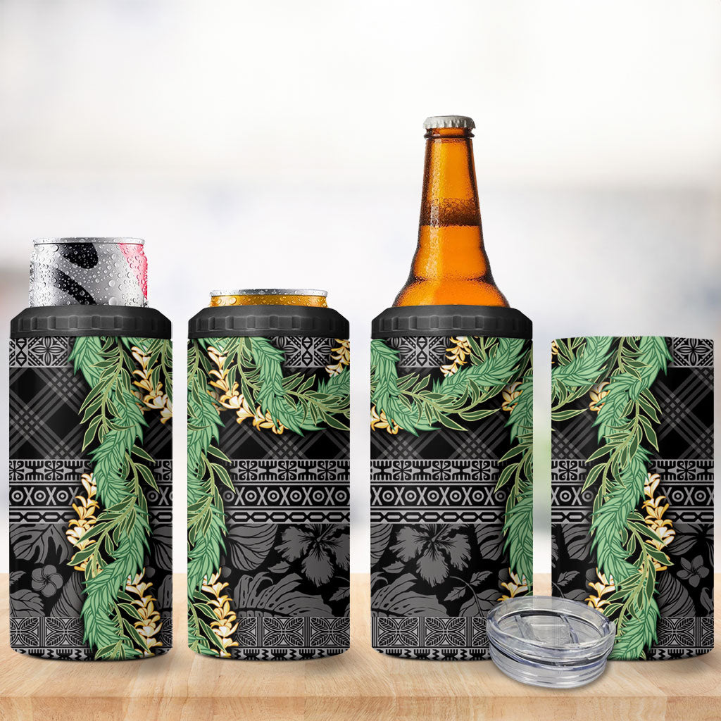 Hawai'i Paniolo Maile Twisted Lei 4 in 1 Can Cooler Tumbler Obsidian Black