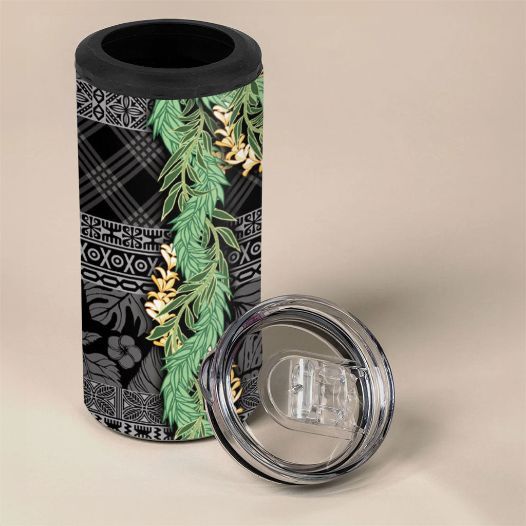 Hawai'i Paniolo Maile Twisted Lei 4 in 1 Can Cooler Tumbler Obsidian Black