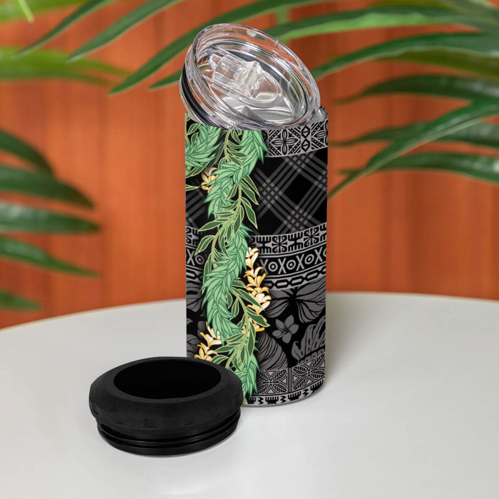 Hawai'i Paniolo Maile Twisted Lei 4 in 1 Can Cooler Tumbler Obsidian Black