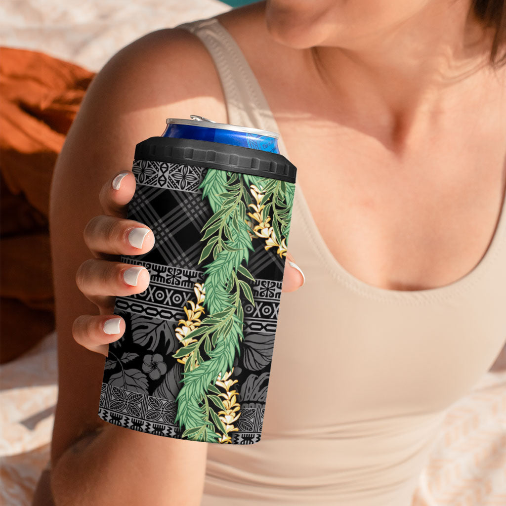 Hawai'i Paniolo Maile Twisted Lei 4 in 1 Can Cooler Tumbler Obsidian Black
