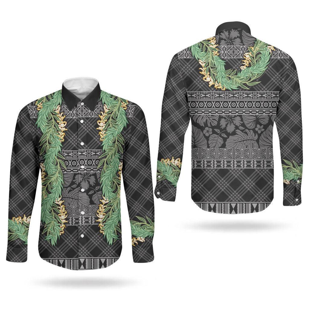 Hawai'i Paniolo Maile Twisted Lei Couples Matching Long Sleeve Bodycon Dress and Long Sleeve Button Shirt Obsidian Black