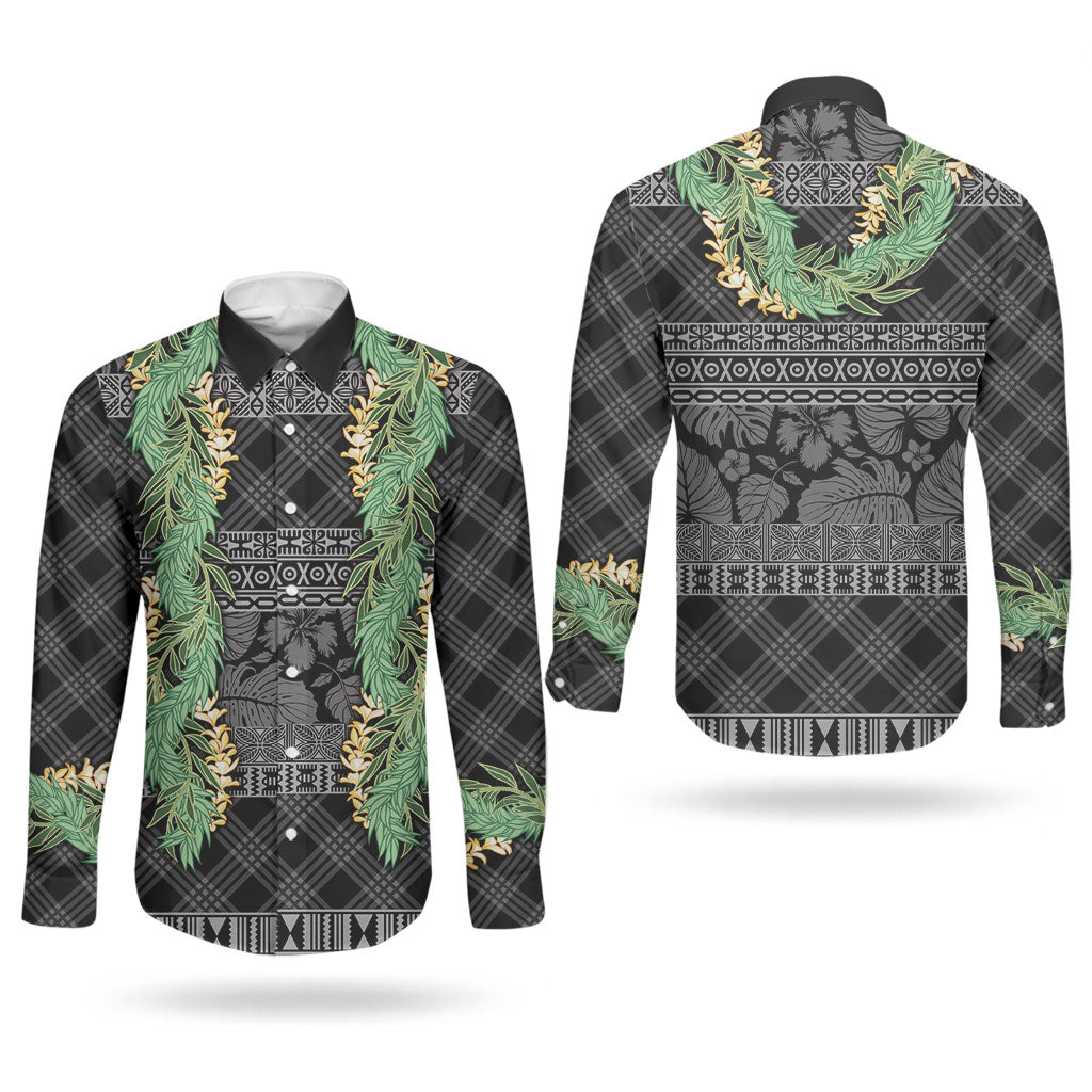 Hawai'i Paniolo Maile Twisted Lei Couples Matching Short Sleeve Bodycon Dress and Long Sleeve Button Shirt Obsidian Black