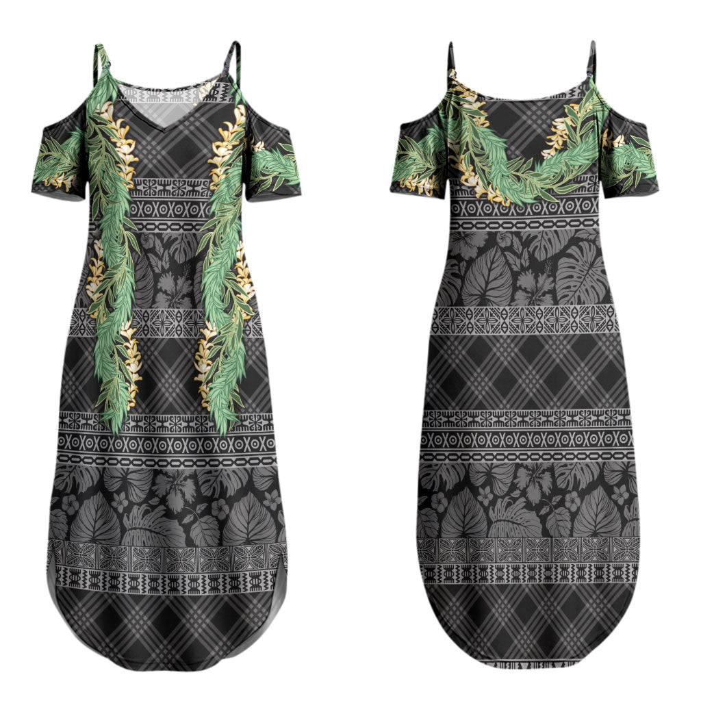 Hawai'i Paniolo Maile Twisted Lei Couples Matching Summer Maxi Dress and Long Sleeve Button Shirt Obsidian Black