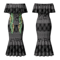 Hawai'i Paniolo Maile Twisted Lei Family Matching Mermaid Dress and Hawaiian Shirt Obsidian Black
