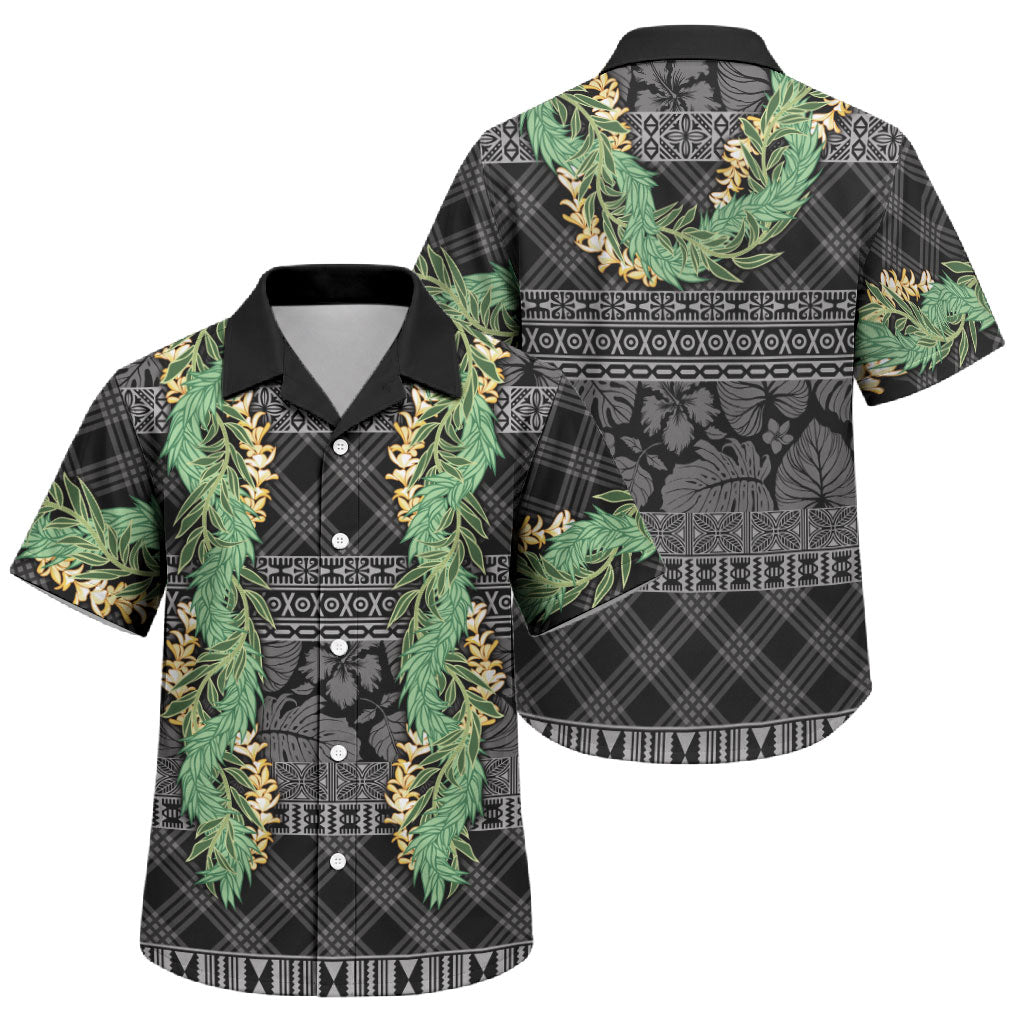 Hawai'i Paniolo Maile Twisted Lei Family Matching Off The Shoulder Long Sleeve Dress and Hawaiian Shirt Obsidian Black
