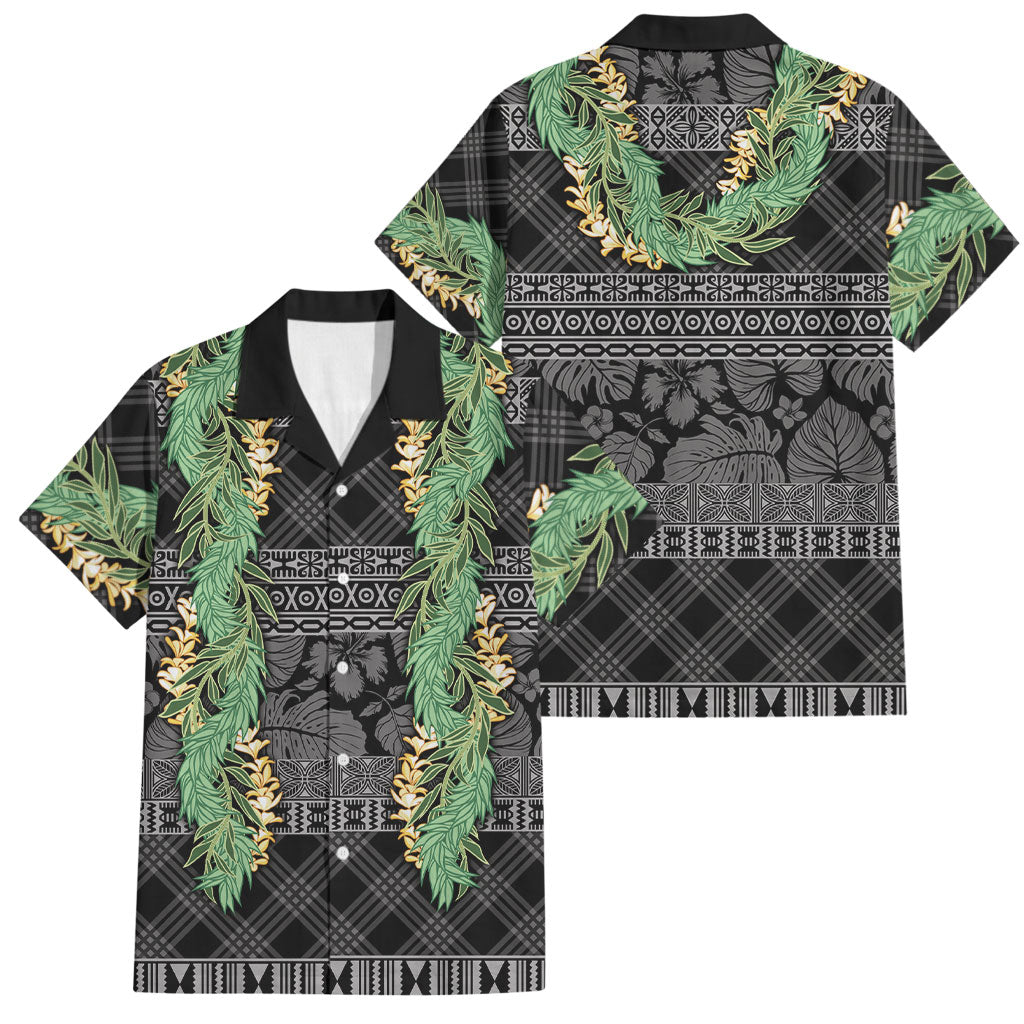 Hawai'i Paniolo Maile Twisted Lei Family Matching Puletasi and Hawaiian Shirt Obsidian Black