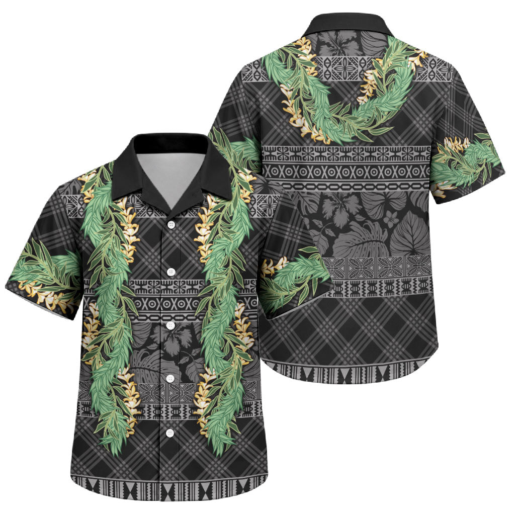 Hawai'i Paniolo Maile Twisted Lei Family Matching Short Sleeve Bodycon Dress and Hawaiian Shirt Obsidian Black