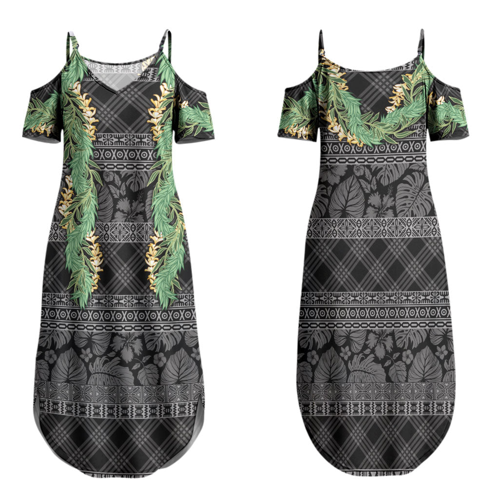 Hawai'i Paniolo Maile Twisted Lei Family Matching Summer Maxi Dress and Hawaiian Shirt Obsidian Black