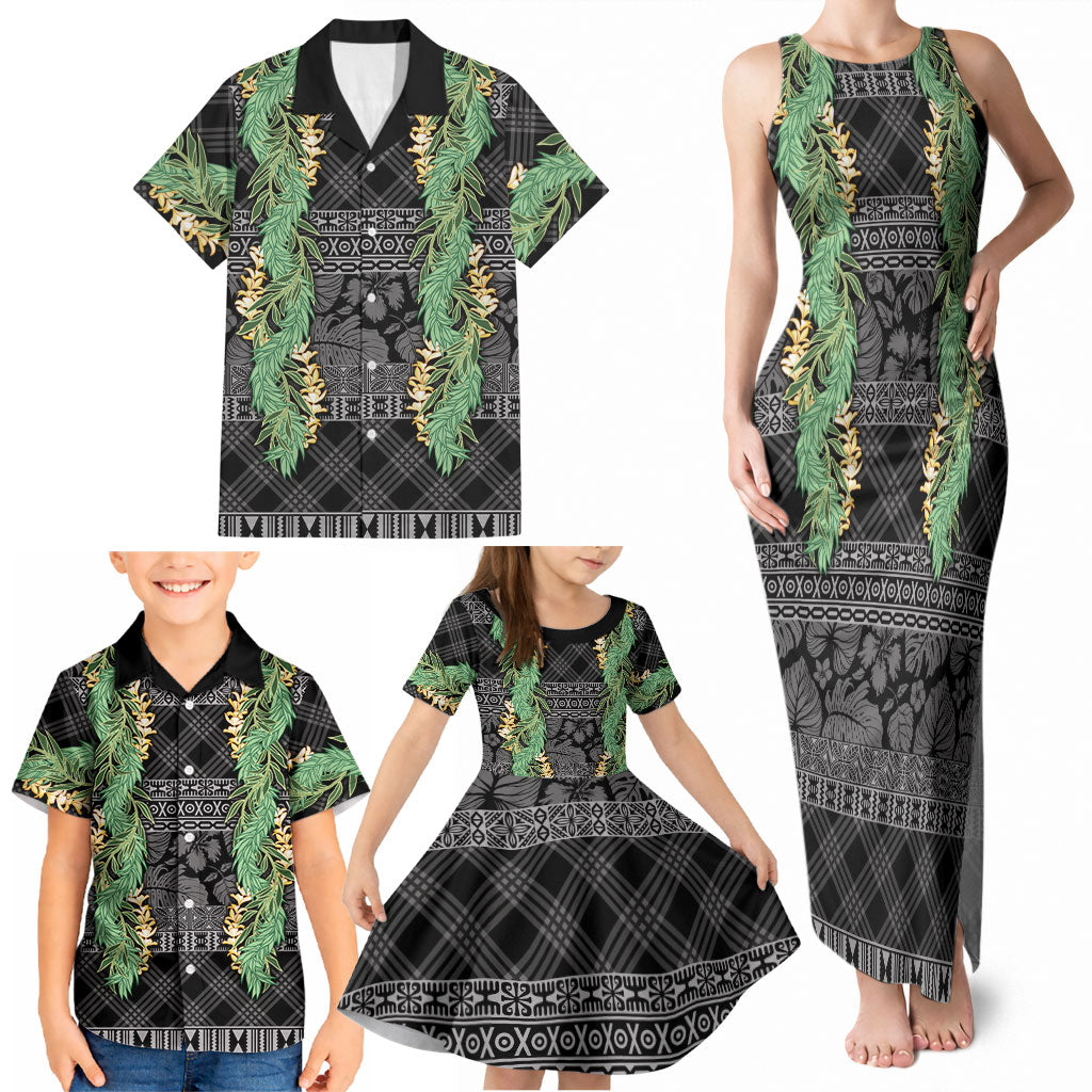 Hawai'i Paniolo Maile Twisted Lei Family Matching Tank Maxi Dress and Hawaiian Shirt Obsidian Black