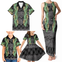 Hawai'i Paniolo Maile Twisted Lei Family Matching Tank Maxi Dress and Hawaiian Shirt Obsidian Black