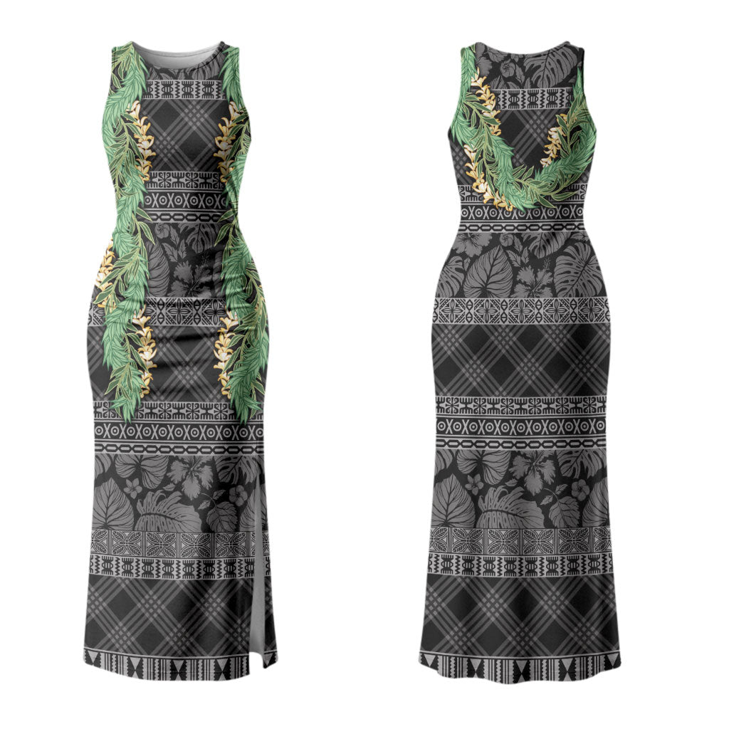Hawai'i Paniolo Maile Twisted Lei Family Matching Tank Maxi Dress and Hawaiian Shirt Obsidian Black
