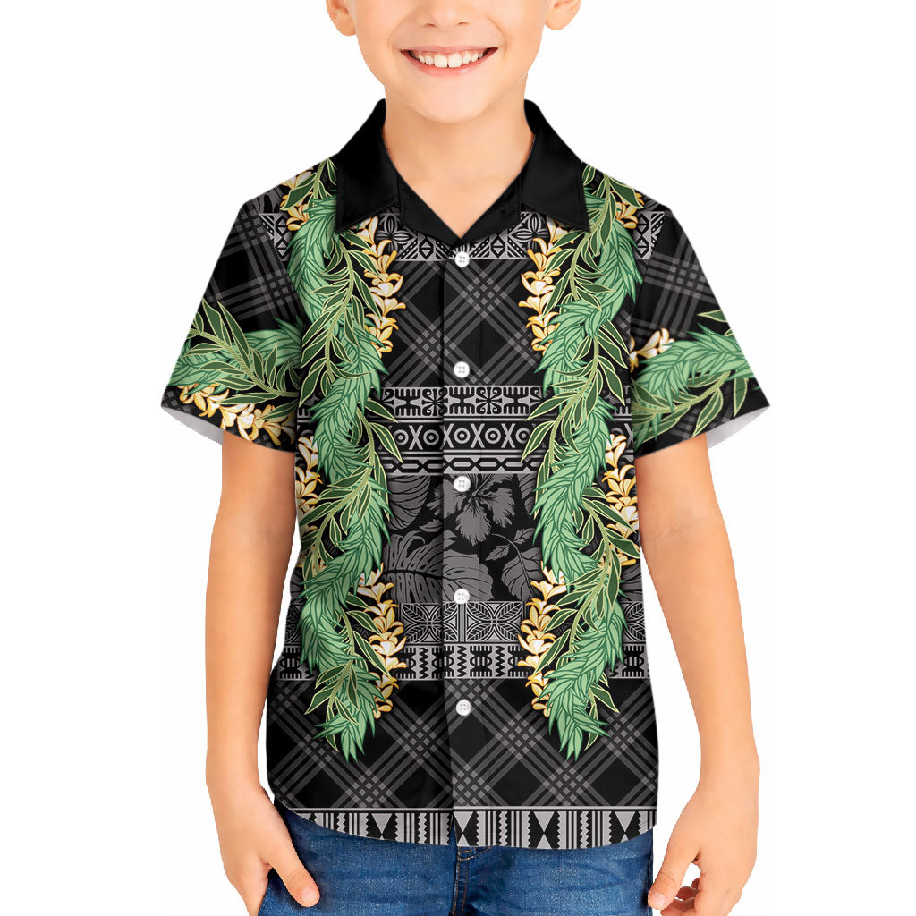 Hawai'i Paniolo Maile Twisted Lei Kid Hawaiian Shirt Obsidian Black