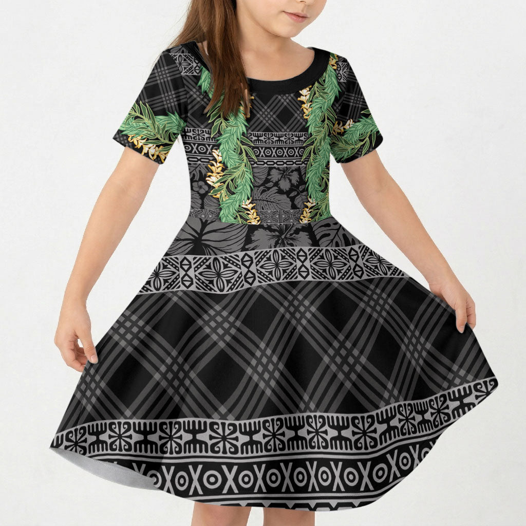 Hawai'i Paniolo Maile Twisted Lei Kid Short Sleeve Dress Obsidian Black