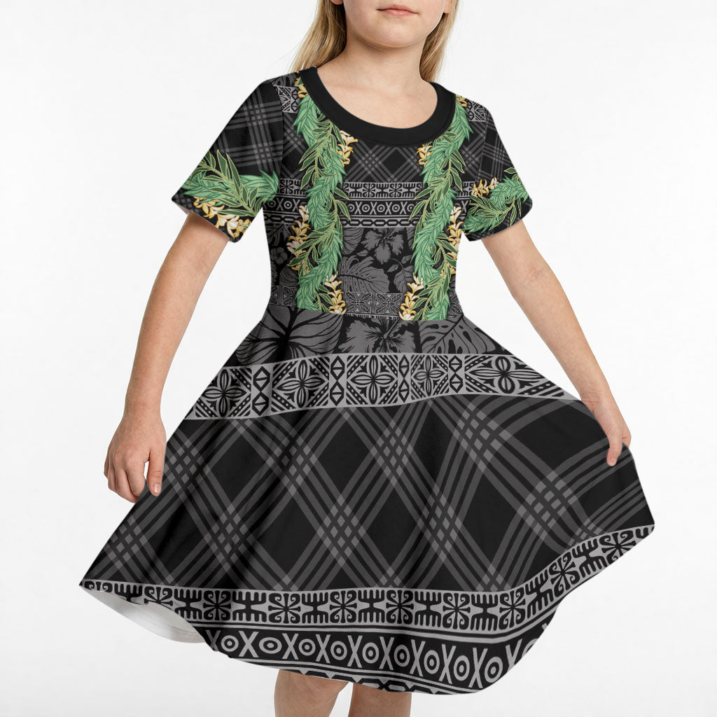 Hawai'i Paniolo Maile Twisted Lei Kid Short Sleeve Dress Obsidian Black