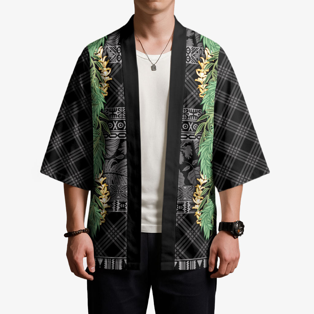 Hawai'i Paniolo Maile Twisted Lei Kimono Obsidian Black