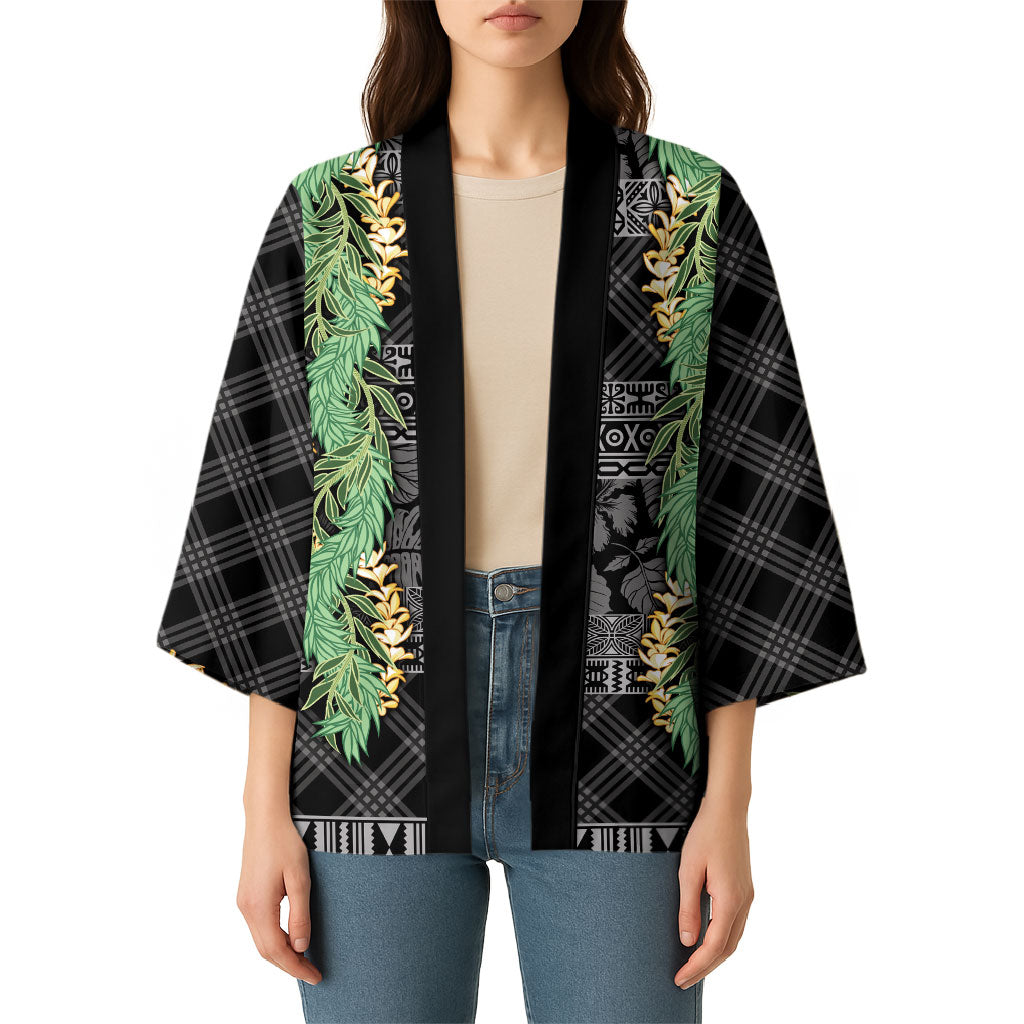 Hawai'i Paniolo Maile Twisted Lei Kimono Obsidian Black