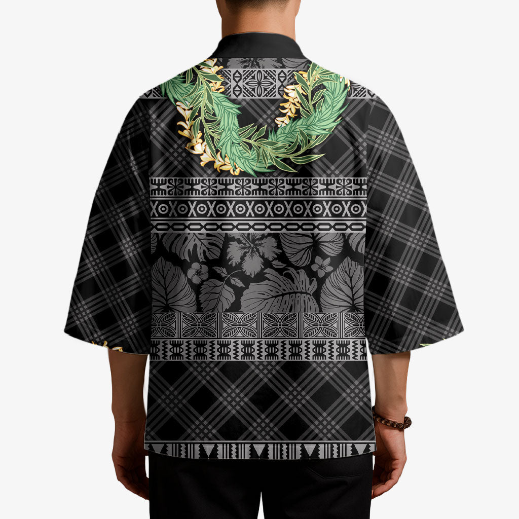 Hawai'i Paniolo Maile Twisted Lei Kimono Obsidian Black