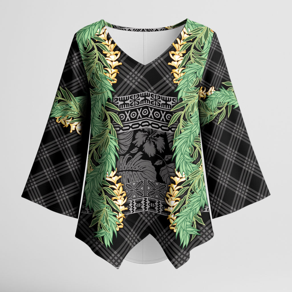 Hawai'i Paniolo Maile Twisted Lei Kimono Sleeve Blouse Obsidian Black LT7 Female Black - Polynesian Pride