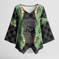 Hawai'i Paniolo Maile Twisted Lei Kimono Sleeve Blouse Obsidian Black