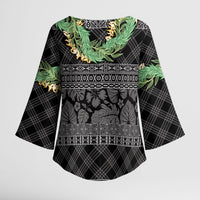 Hawai'i Paniolo Maile Twisted Lei Kimono Sleeve Blouse Obsidian Black