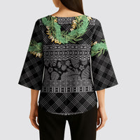 Hawai'i Paniolo Maile Twisted Lei Kimono Sleeve Blouse Obsidian Black