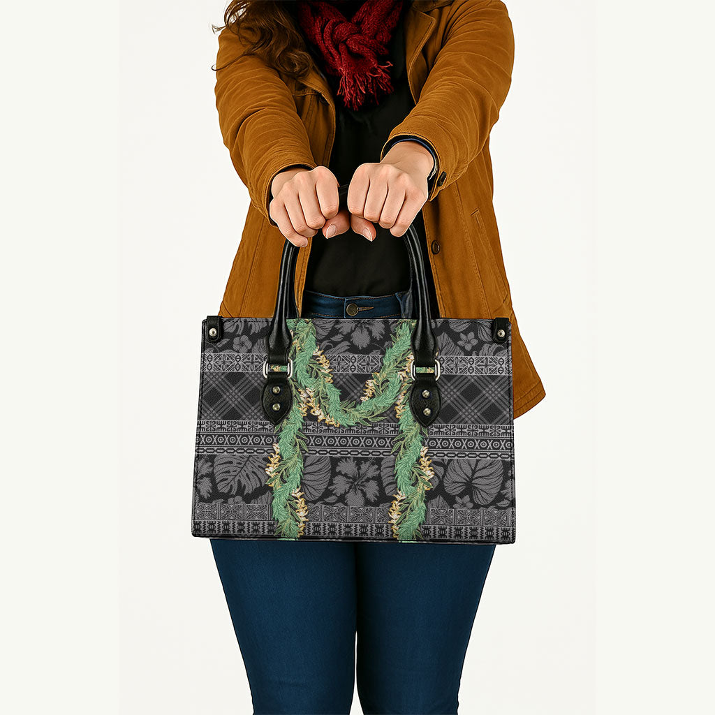 Hawai'i Paniolo Maile Twisted Lei Leather Bag Obsidian Black