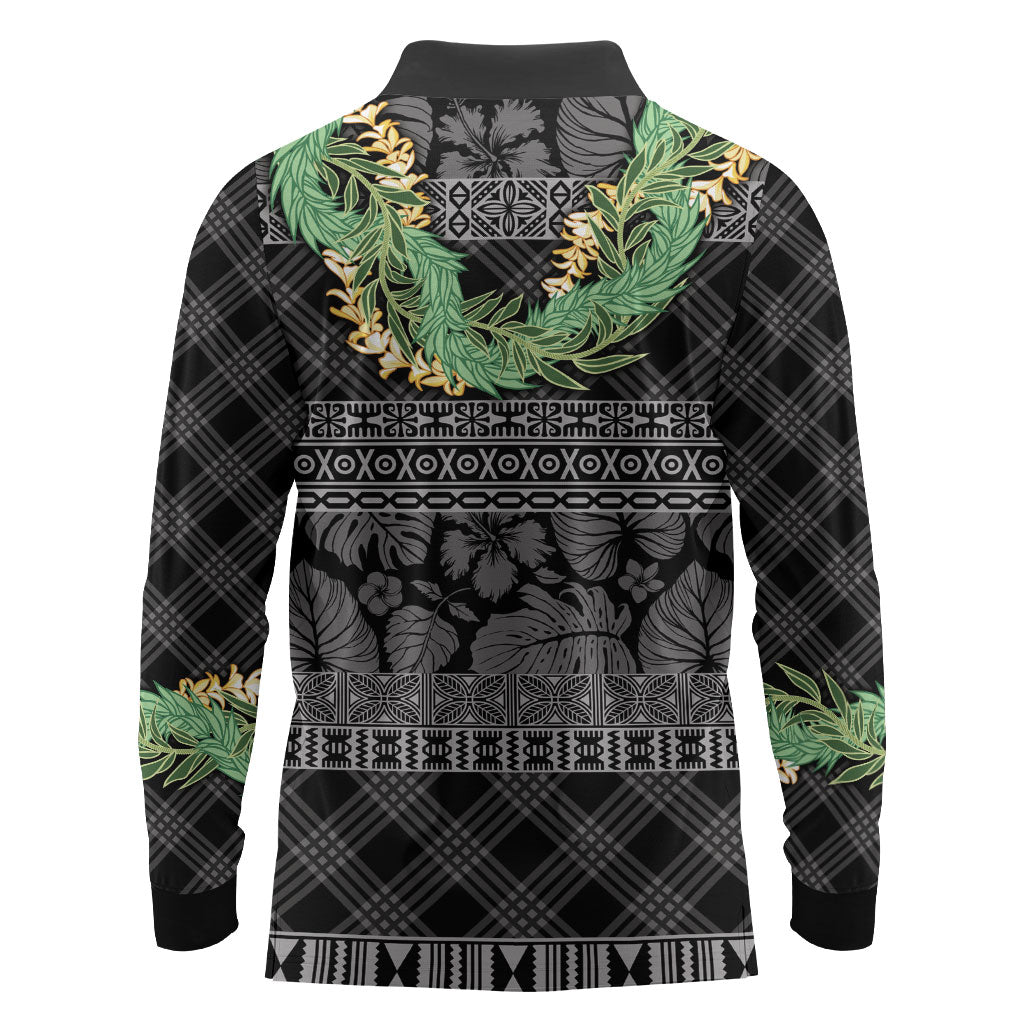 Hawai'i Paniolo Maile Twisted Lei Long Sleeve Polo Shirt Obsidian Black