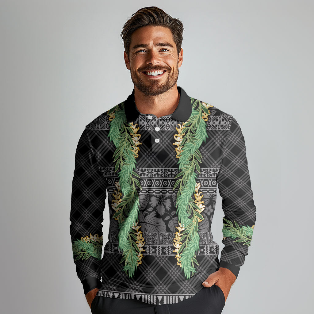 Hawai'i Paniolo Maile Twisted Lei Long Sleeve Polo Shirt Obsidian Black