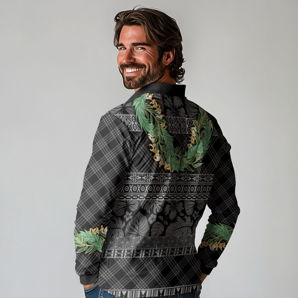 Hawai'i Paniolo Maile Twisted Lei Long Sleeve Polo Shirt Obsidian Black