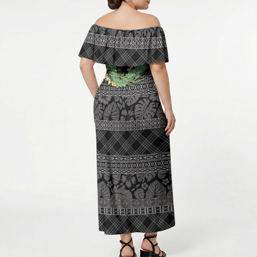 Hawai'i Paniolo Maile Twisted Lei Off Shoulder Maxi Dress Obsidian Black