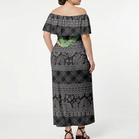 Hawai'i Paniolo Maile Twisted Lei Off Shoulder Maxi Dress Obsidian Black