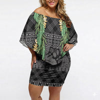 Hawai'i Paniolo Maile Twisted Lei Off Shoulder Short Dress Obsidian Black
