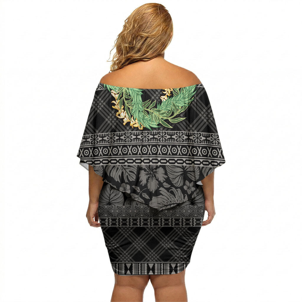 Hawai'i Paniolo Maile Twisted Lei Off Shoulder Short Dress Obsidian Black