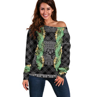 Hawai'i Paniolo Maile Twisted Lei Off Shoulder Sweater Obsidian Black