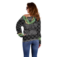 Hawai'i Paniolo Maile Twisted Lei Off Shoulder Sweater Obsidian Black