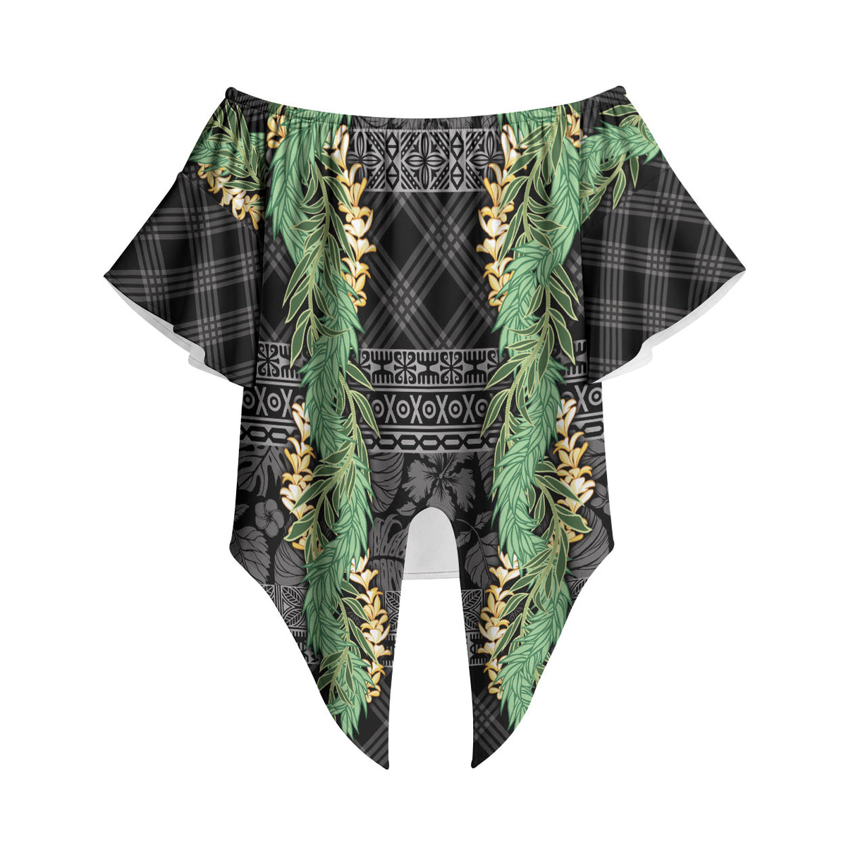 Hawai'i Paniolo Maile Twisted Lei Off Shoulder Wrap Waist Top Obsidian Black