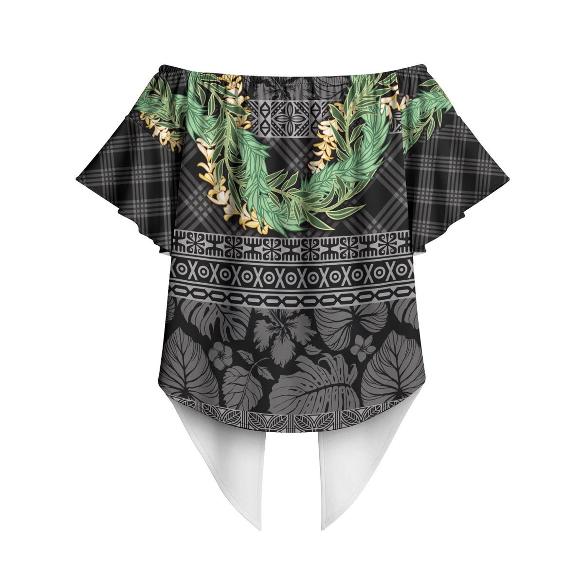 Hawai'i Paniolo Maile Twisted Lei Off Shoulder Wrap Waist Top Obsidian Black