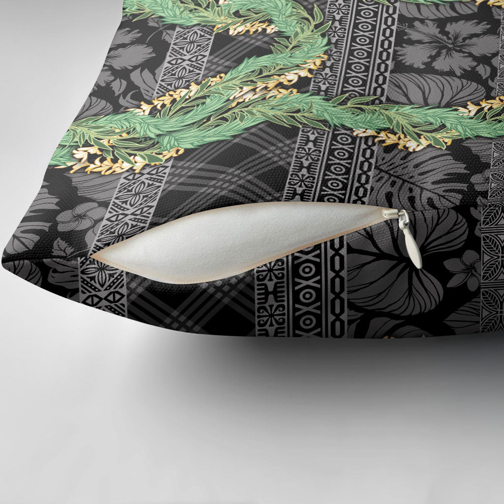 Hawai'i Paniolo Maile Twisted Lei Pillow Cover Obsidian Black