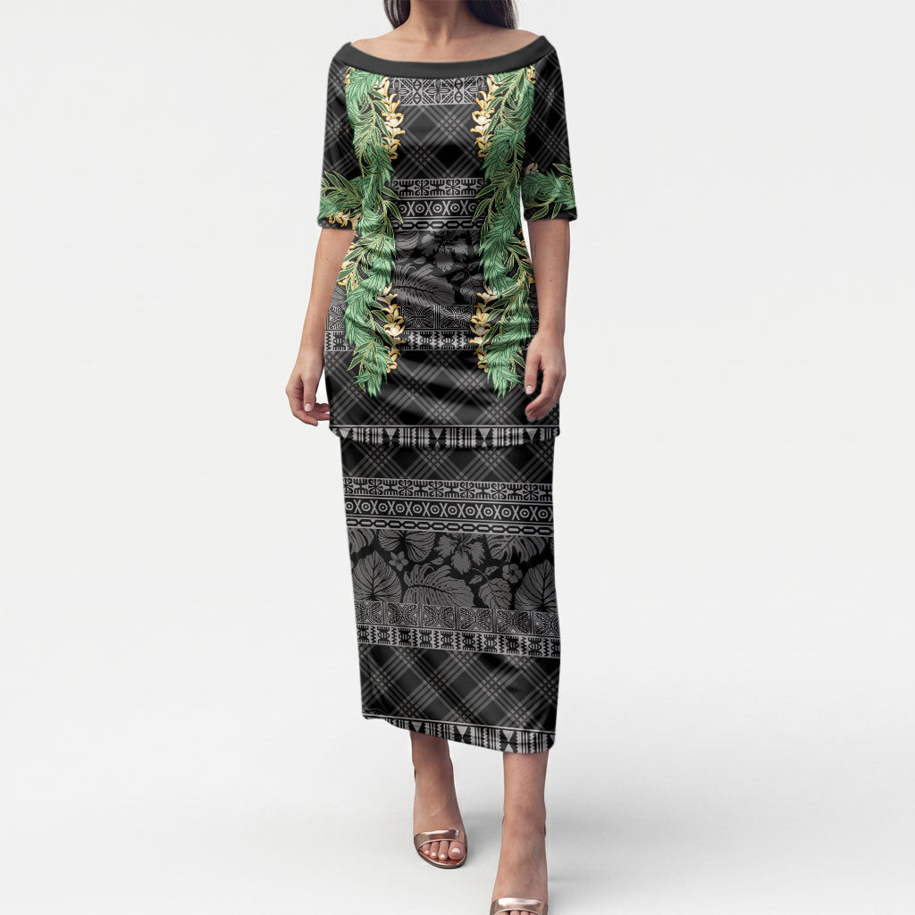 Hawai'i Paniolo Maile Twisted Lei Puletasi Obsidian Black LT7 Long Dress Black - Polynesian Pride