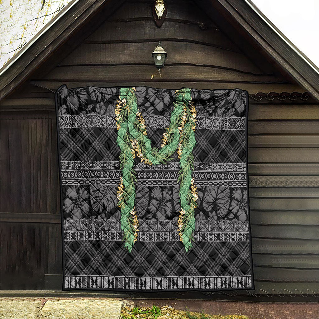 Hawai'i Paniolo Maile Twisted Lei Quilt Obsidian Black