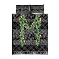 Hawai'i Paniolo Maile Twisted Lei Quilt Bed Set Obsidian Black