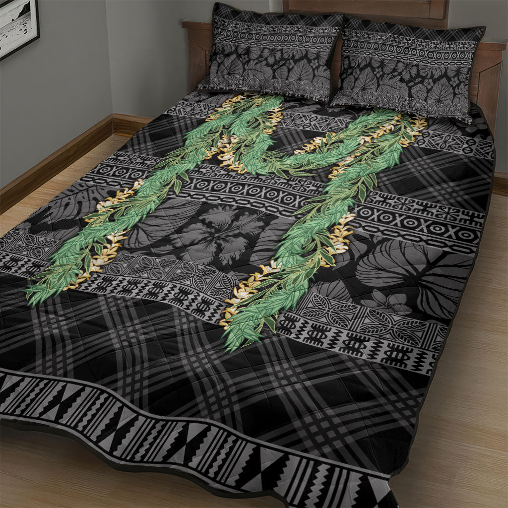 Hawai'i Paniolo Maile Twisted Lei Quilt Bed Set Obsidian Black