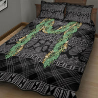 Hawai'i Paniolo Maile Twisted Lei Quilt Bed Set Obsidian Black