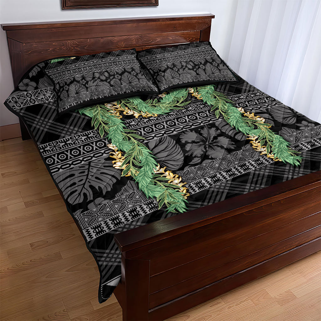 Hawai'i Paniolo Maile Twisted Lei Quilt Bed Set Obsidian Black