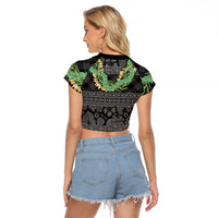 Hawai'i Paniolo Maile Twisted Lei Raglan Cropped T Shirt Obsidian Black