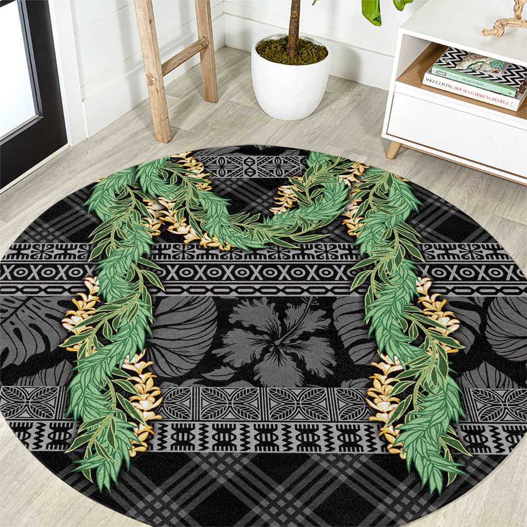 Hawai'i Paniolo Maile Twisted Lei Round Carpet Obsidian Black