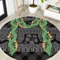 Hawai'i Paniolo Maile Twisted Lei Round Carpet Obsidian Black
