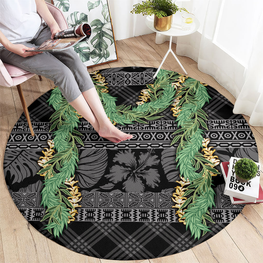 Hawai'i Paniolo Maile Twisted Lei Round Carpet Obsidian Black